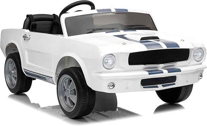 Garvee 24V 2 Seater Ride on Licensed Shelby GT350, Battery Powered Ride on Toys for Kids with Remote Control, Ford Shelby Kids Electric Vehicle 2 Seat, Safety Belt, 2 Speeds, LED Lights, White