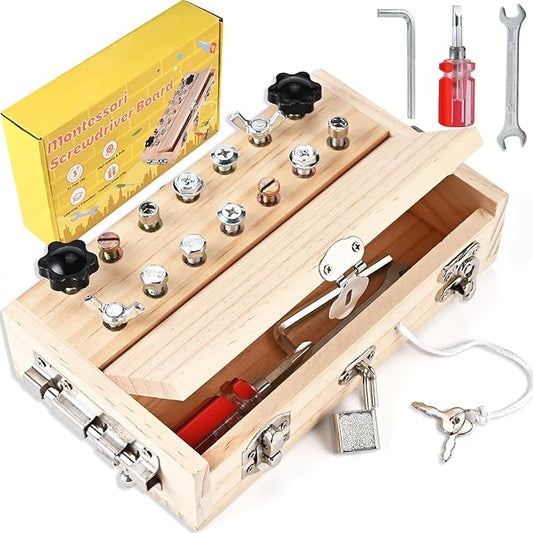 Montessori Screwdriver Board Set, Montessori Toys for 3 4 5 with 1 Locks and Keys, Toddler Screwdriver Toy, Kids Tool Set, Preschool Learning Sensory Toy, Fine Motor Skills Toys