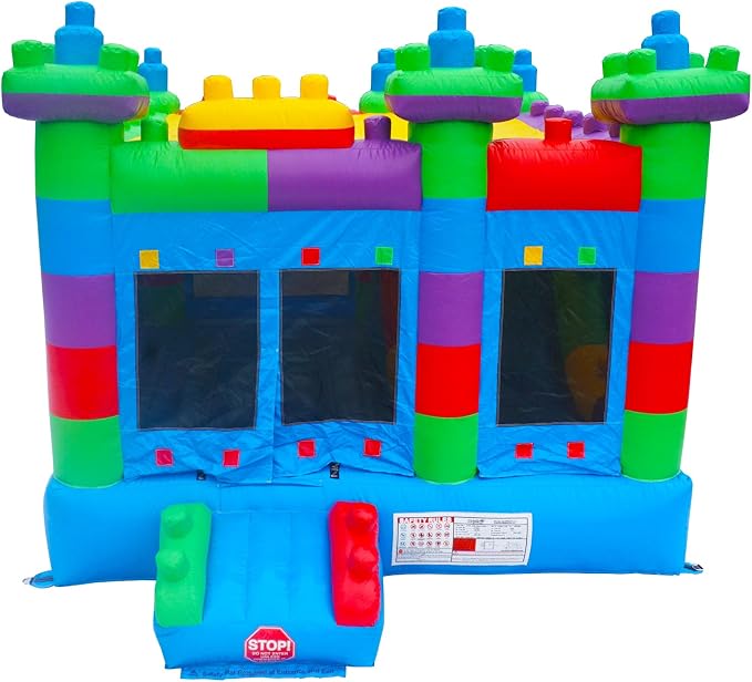 Semi Commercial Bounce House for Kids,Built-in Slide,for Outdoor Party (Building Block Ver1 Without Blower)
