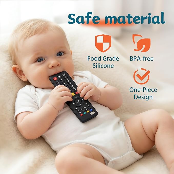 Baby Remote Toys for 0-6, 6-12 Months, Food Grade Silicone Teething Toys,Chew Toys for Babies 3-24 Months, Upgraded TV Remote Control Shape Teether Toys for Baby and Infants