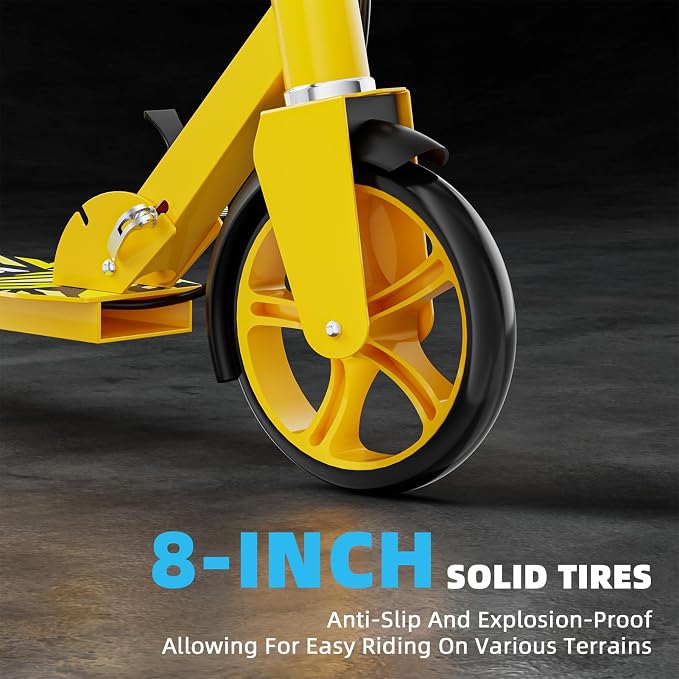 Scooters for Kids 8-12, Teens & Adults - Lightweight, Foldable, 8-Inch Big Wheels, Hand Brake & Bell, 4 Adjustable Height Levels, 240 lbs Max Load, Perfect for School, Campus and Park Rides