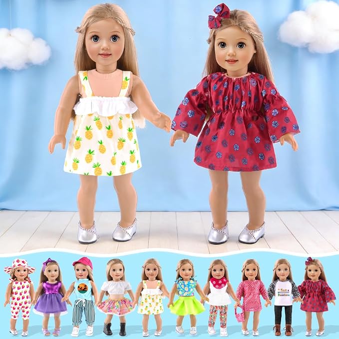 ebuddy 10 Sets 18 Inch Doll Clothes and Accessories - Fashion Outfits Fit for 18 inch Dolls 18 Inch Doll