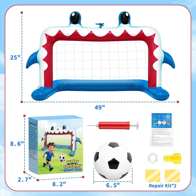 Intoypad Water Sprinkler Soccer Toys, Inflatable Shark Soccer Goal with a Soccer Ball for Backyard Pool Outdoor Play, Summer Water Games Outside Yard Pool Gifts Toys for Boys Girls Kids Ages 3-8