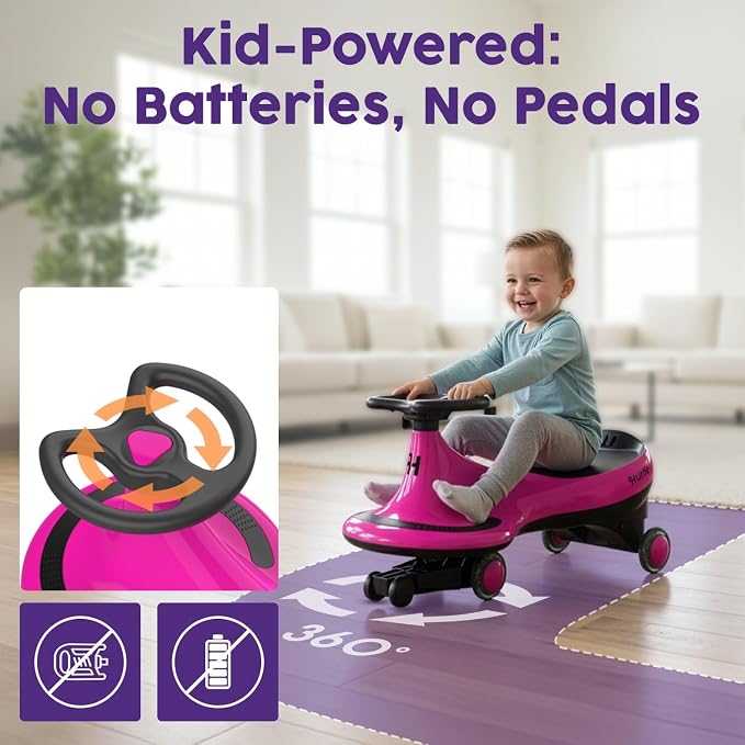 Hurtle Swing Ride On Car, Wiggle Car Toy for Kids, No Pedals, Batteries or Gears, Safe Toddler Ride On Toy with Twist & Go Motion, for Indoor & Outdoor Use, Suitable for Kids Above 2 Years, Pink