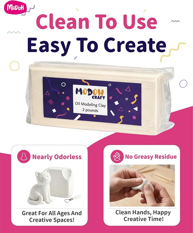Plasticine Oil Based Modeling Clay, Non Hardening Reusable Clay, Non Toxic No Bake Professional Oil Base Sulfur Free Sculpting Clay (White)
