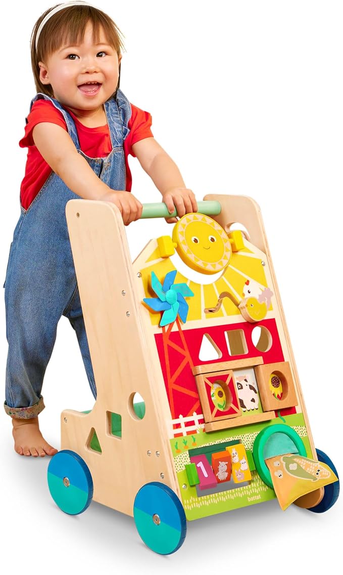 Battat – Wooden Activity Walker – 9 Educational Activities – Learning & Walking Toy for Toddlers – Stand, Push, Walk – 1 Year + – Farm Theme