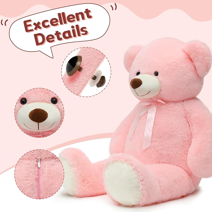 Tezituor Valentines Pink Big Teddy Bear, 5ft Giant Bears Stuffed Animal Plush,59” Soft Bear Plushies for Girls Girlfriend for Christmas, Birthday