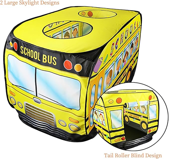 Pop Up Tent for Kids:School Bus Tent,Kids Pop Up Tent Indoor|Outdoor,Pop Up Play Tent for Kids,Without Installation,Suitable for 2-3 Children&for Ages 3+,School Bus Toy for Boys and Girls