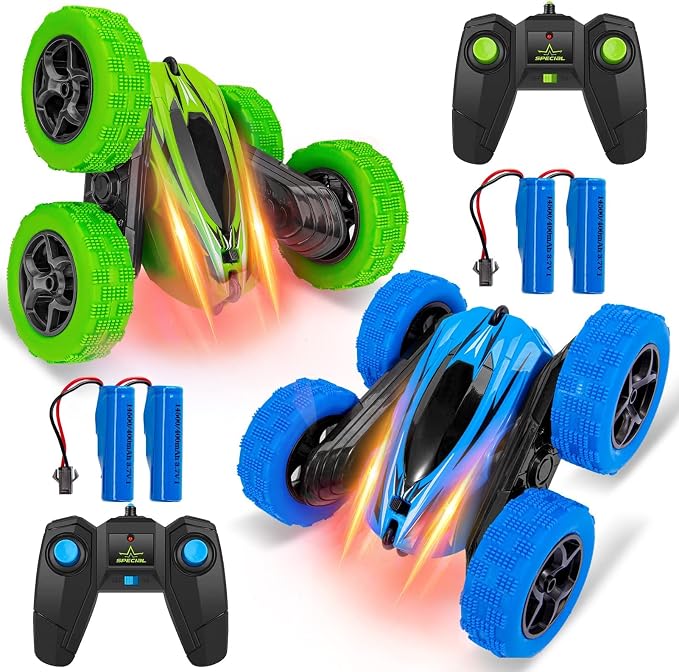 Lumiparty 2PACK RC Stunt Car Remote Control Car for Kids, 2.4Ghz High Speed Rock Crawler Vehicle,360 Rotating 4WD Off Road Double Sided Rotating Tumbling Rc Car with 4 Rechargeable Battery.