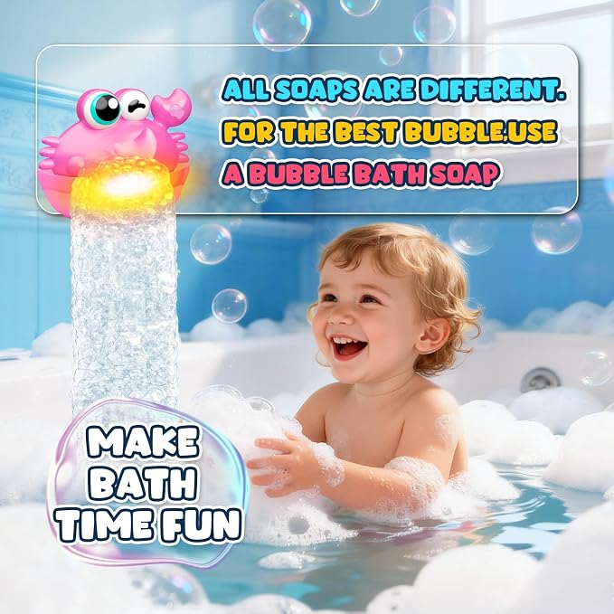 Bath Toys for Kids Ages 1-3,Light Up Baby Bath Toys Crab Bubble Maker with Colourful Light Toddler Bathtub Birthday Gifts Easter Stocking Stuffers for Boys Girls Aged 1-3 2-4 3-5