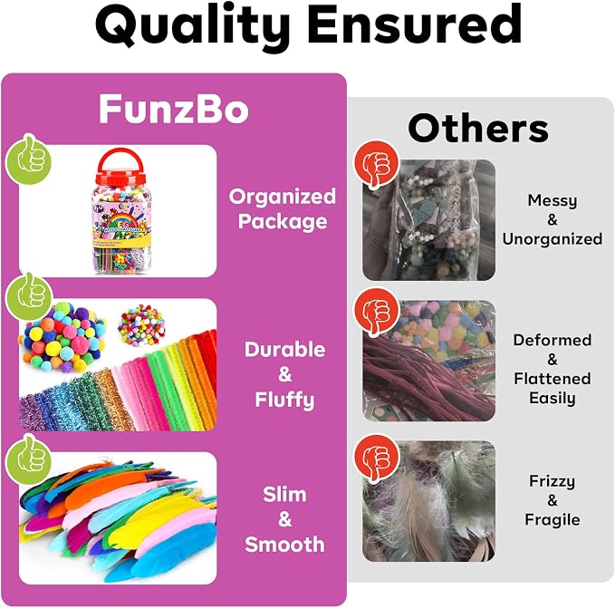 FUNZBO Arts and Crafts Supplies for Kids -Toddlers Craft Kit with Glitter Glue Stick, Pipe Cleaners, Popsicle Sticks, Pompoms & Stickers, Homeschool Supplies, Toys Crafts for Girls Age 4+