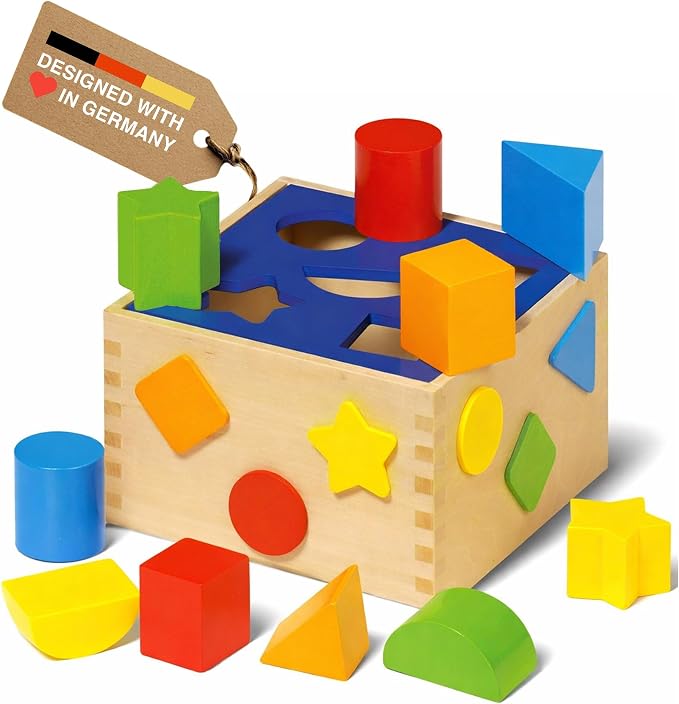 Goki Wooden Shape Sorting Cube for Toddlers 1-3 I 12 Shape Sorter Blocks, Montessori Learning Toy, Color Sorting & Fine Motor Skills Activity Cube