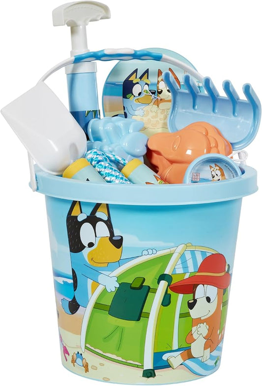 Little Kids Bluey Beach Toys Set | 9pc Sand Toys & Beach Bucket | Ages 3-10, Medium