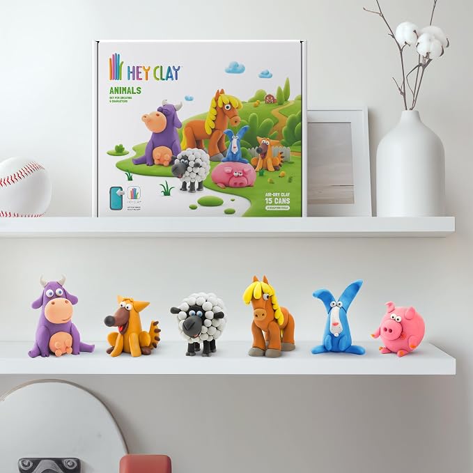 Hey Clay Animals - Claymate Rabbit - Colorful Modeling Air Dry Clay for Kids - Air Dry Clay Kit 3 Cans with Fun Interactive App
