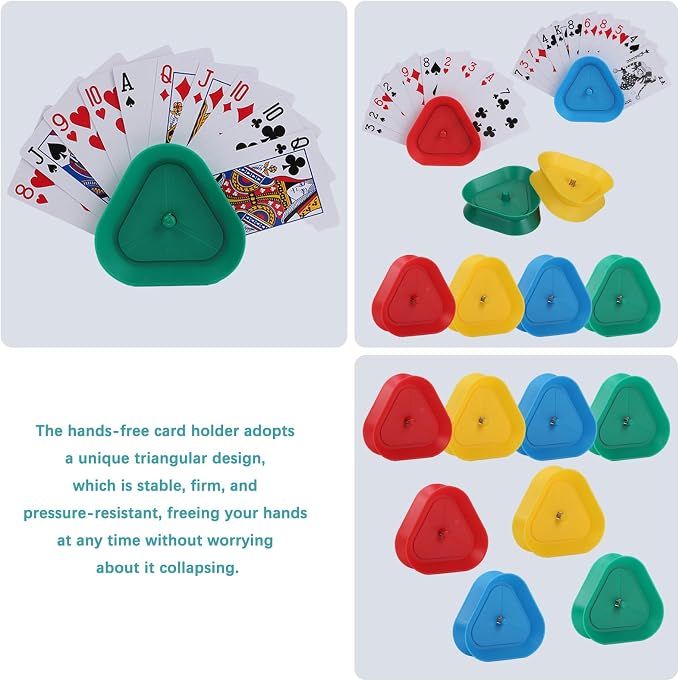 Playing Card Games Holder,8 Pack Triangle Shaped Hands-Free Playing Card Holder for Kids,Adults,Seniors,Poker Parties,Family Card Game Nights&Classroom Activities,4 Colors,Set of 8