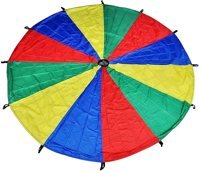GSi Kids Play Parachute Rainbow Parachute Toy Tent Game for Children Gymnastics Cooperative Play and Outdoor Playground Activities (16 Feet)