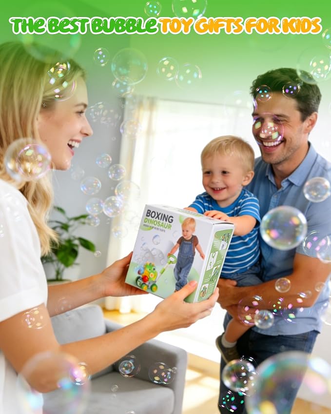 Dinosaur Bubble Lawn Mower for Toddlers, Rechargeable Automatic Bubble Blower with Lights,Handheld and Push 2 in1 Bubble Blower for Kid, Perfect for Party Favors and Activities for Girls and Boys