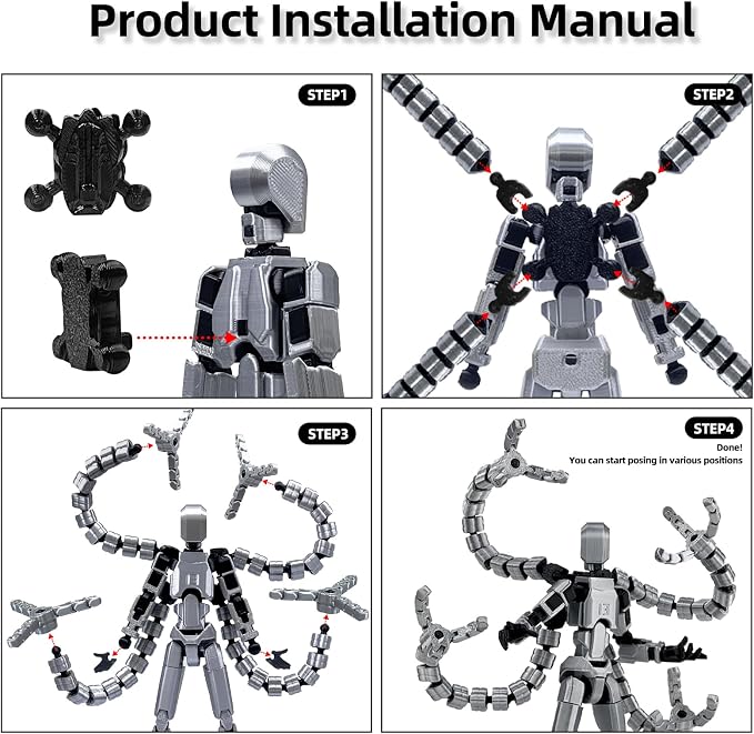 T13 Already Assembled Action Figure Accessories,T13 Multi-Jointed Movable,for Collectors Desktop Decorations t-13 Movability 3D Printed Toys (Black Red, 7.2inch)
