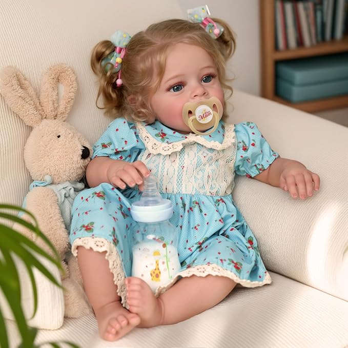 JIZHI Lifelike Reborn Baby Dolls - 18 Inch Realistic-Newborn Baby Dolls Blond Girl Handmade Real Life Baby Dolls with Clothes & 4X Diapers for Kids Age 3+