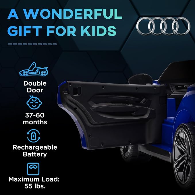 Aosom Licensed Audi RS e-tron GT 12V Ride On Car Truck for Kids, Electric Car Ride On Vehicle w/Parent Remote Control, Music, Lights, for Toddlers, Dark Blue