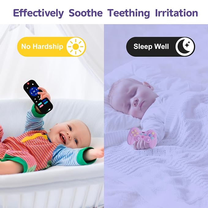 Hooku 2 Pack Remote Teether for Baby, Silicone Teethers for Babies 6-12 Months, Baby Teething Toys for Babies 0-6 Months, Remote Control Toy, Infant Gifts for Boys Girls