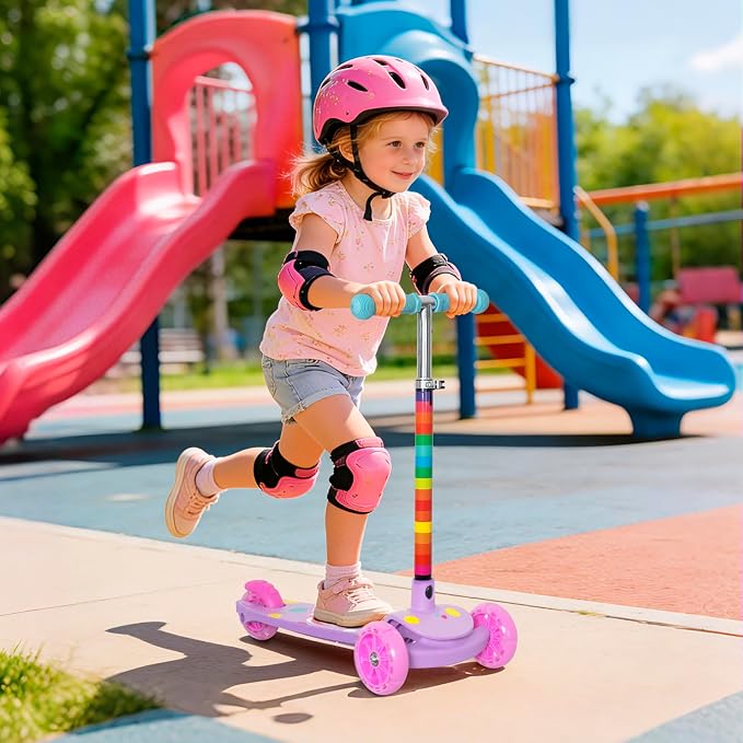 Nattork 3-Wheel Toddler Kick Scooter for Kids Girls Boys – Adjustable Height Scooter with Light-Up Wheels, Anti-Slip Deck, Lean-to-Steer Design for Ages 2-8