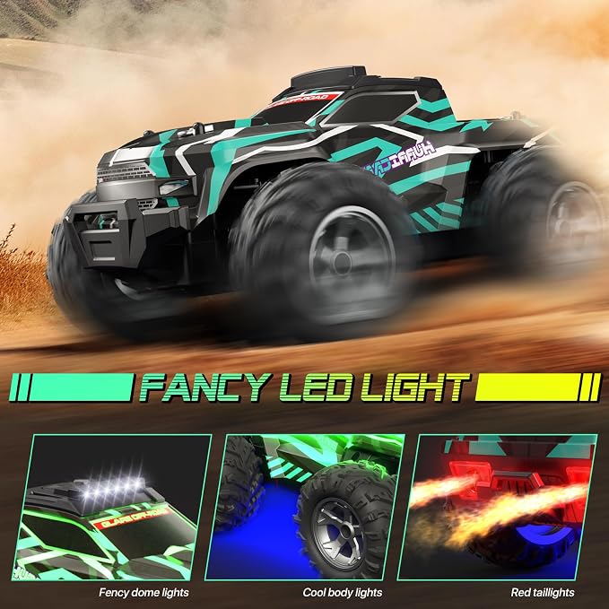 Resosese Remote Control Car for Boys, 1:16 Scale All Terrain RC Cars,High Speed 25Km/h Fast Car with Colorful Led Light and Spray RC Truck,Toy Car Gift for 6 7 8 9-14 Year Old Boys
