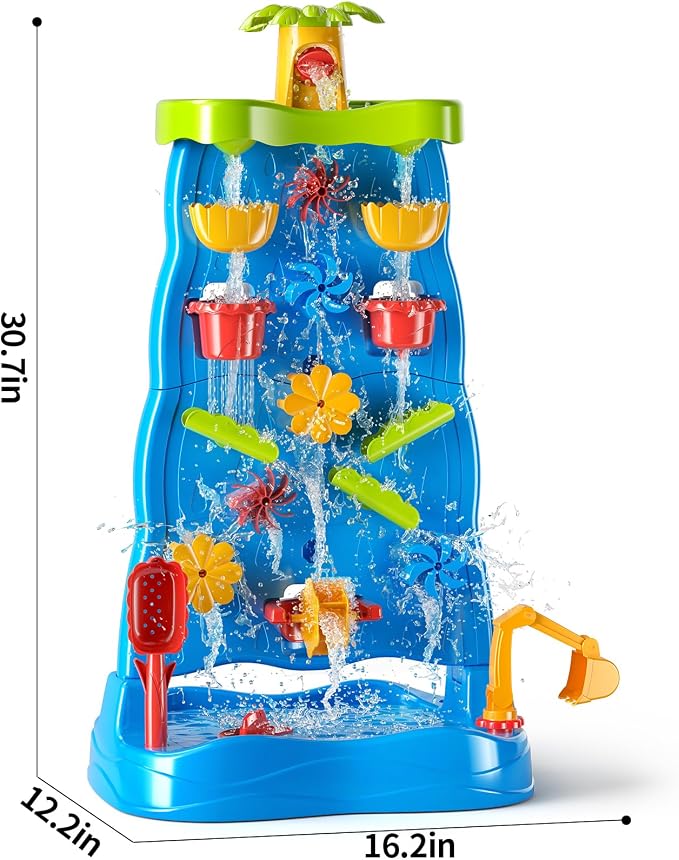 JUKUDAHU Water Table Waterfall Toy for Kids Ages 4-8, Water and Sand Activity Sensory Table, Double-Sided Beach Outdoor Toy, Birthday Gifts Toys for Toddlers Age 18M+ 2 3 4 5 Boys Girls