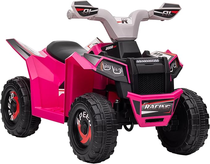 Aosom Kids ATV Quad Car, 6V Four-Wheeler Ride on Toy for Kids with Forward Backward Function, Wear-Resistant Wheels for Toddlers Ages 18-36 Months, Pink
