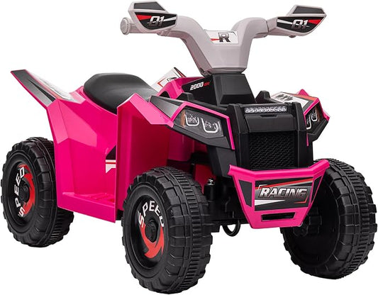 Aosom Kids ATV Quad Car, 6V Four-Wheeler Ride on Toy for Kids with Forward Backward Function, Wear-Resistant Wheels for Toddlers Ages 18-36 Months, Pink