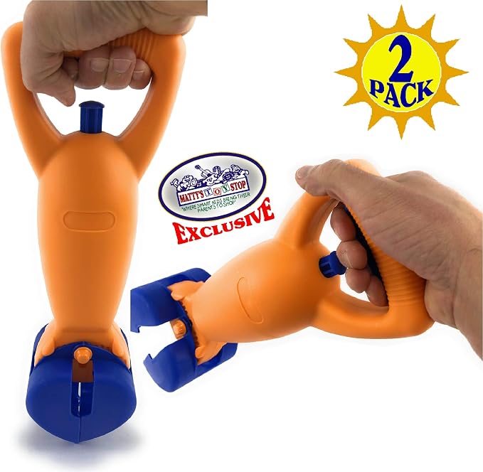 Matty's Toy Stop 14.5" Plastic Sand Grabber Claw Scoops for Sand & Beach (Blue/Yellow & Orange/Blue) Gift Set Bundle - 2 Pack