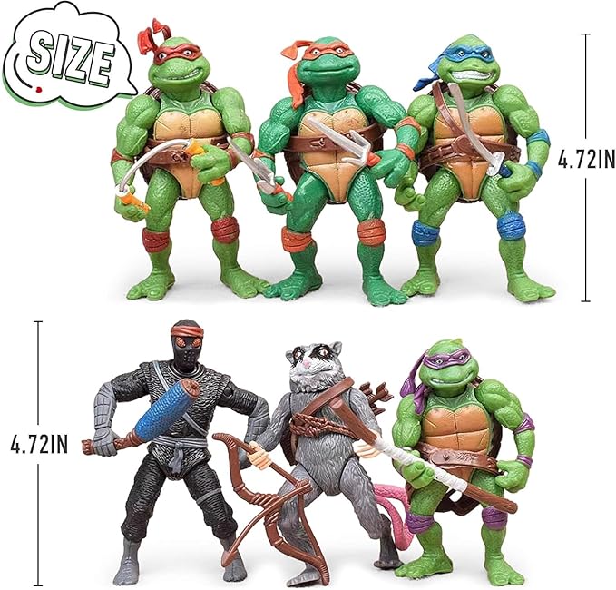 4.7" Turtles Action Figures 6PCS Figure Bundle Toys Collection Birthday for Kids