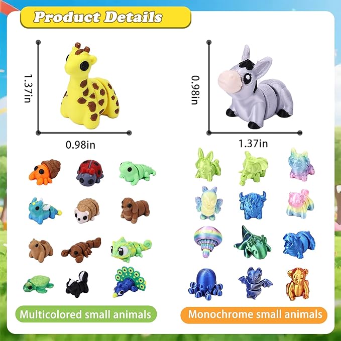 156 pcs Mini 3D Printed Animal Figurines, Animal Figurines Set, Articulated, Party Favors, Pocket Fidget Toys Bulk, Goodie Bag Stuffers, Exchange Gifts for Boys Girls , Desk Pets, Classroom Rewards