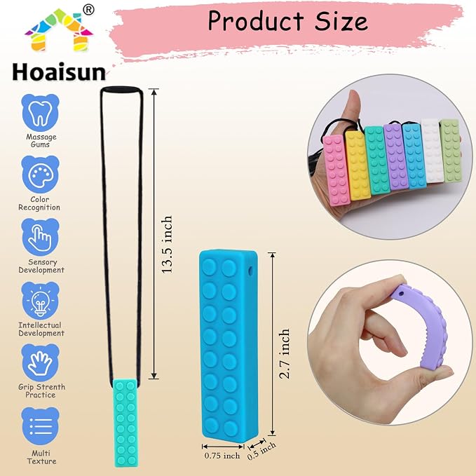 Chew Necklaces for Sensory Kids, Chewy Necklace Sensory Bundle for Boys and Girls with Chewing, Teething, Biting, ADHD, Autism, Silicone Oral Motor Chew Teether Fidget Toys for Adults 7 Pack