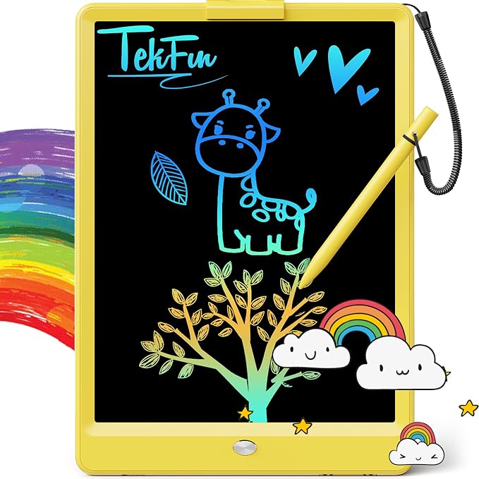 TEKFUN LCD Writing Tablet for Kids, 10-inch Coloring Drawing Pad, Mess Free Doodle Board, Airplane Travel Toys for Boys and Toddlers, Road Trip Essentials, Gifts for 3 4 5 6 7 8 Year Old Girls(Yellow)