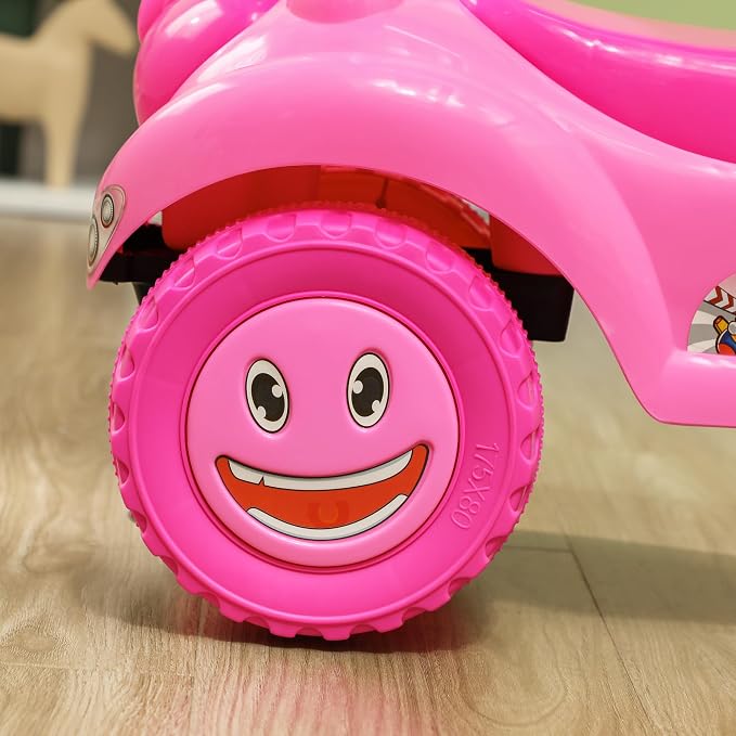 Qaba Toddler Push Car, Foot to Floor Ride on Toy with Horn, Light, Music, Steering Wheel, Anti-Over-Backwards Device & Under Seat Storage, Baby Sliding Car for Boys Girls 18-36 Months, Pink