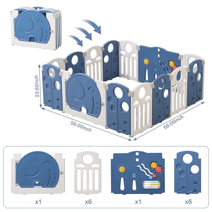 LulliSpace Baby Playpen,for Kids and Toddlers,Kids Activity Centre Safety Play Yard,Indoor&Outdoor Pattern Baby Fence with Game Panel, Safety Lock, Non-Slip Bases, Adjustable Shape,14 Panels