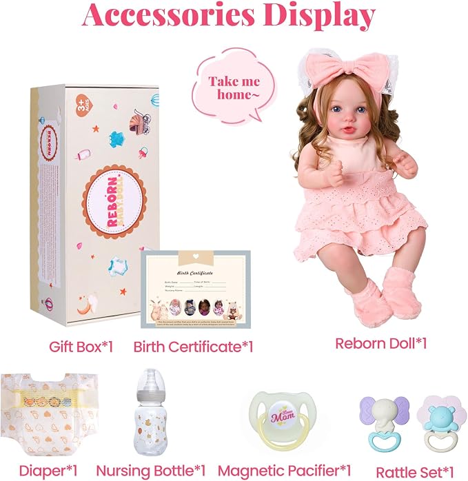 BABESIDE Lifelike Reborn Baby Dolls Dara - 20 Inch Realistic-Newborn Baby Doll Brown Hair Girl Handmade Real Life Baby Dolls with Clothes and Toy Accessories Gift for Kids Age 3+