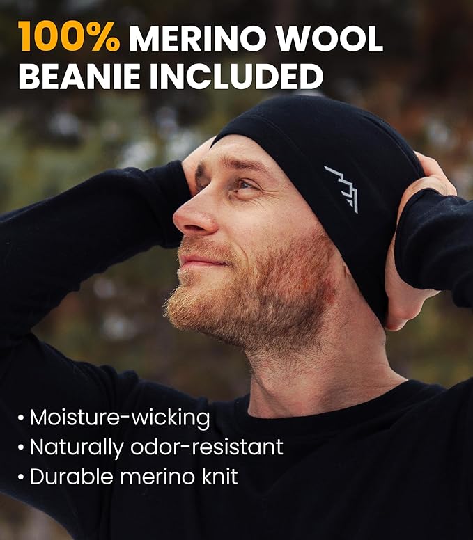 Merino.tech Merino Wool Base Layer Mens Set - Heavyweight, Midweight, Lite Merino Wool Thermal Underwear For Men Top, Bottom