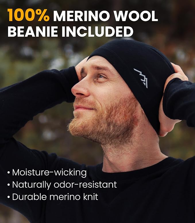 Merino.tech Merino Wool Base Layer Mens Set - Heavyweight, Midweight, Lite Merino Wool Thermal Underwear For Men Top, Bottom