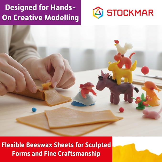 Stockmar Modelling Beeswax Sheets – 3 Sheets of Natural Color for Creative Sculpting, Handwork, Artistic Designs, and Shaping – Malleable Beeswax Arts and Crafts Supplies for Artists