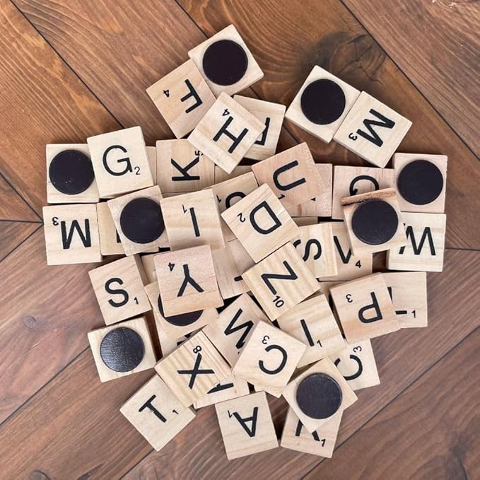 YJ PREMIUMS 100 PC Wood Magnetic Letter Tiles Magnets Big Large Square Wooden Alphabet Letters Tile Magnet Pieces for Fridge Refrigerator Wall Fun Learning Decorative Game Board for Adults