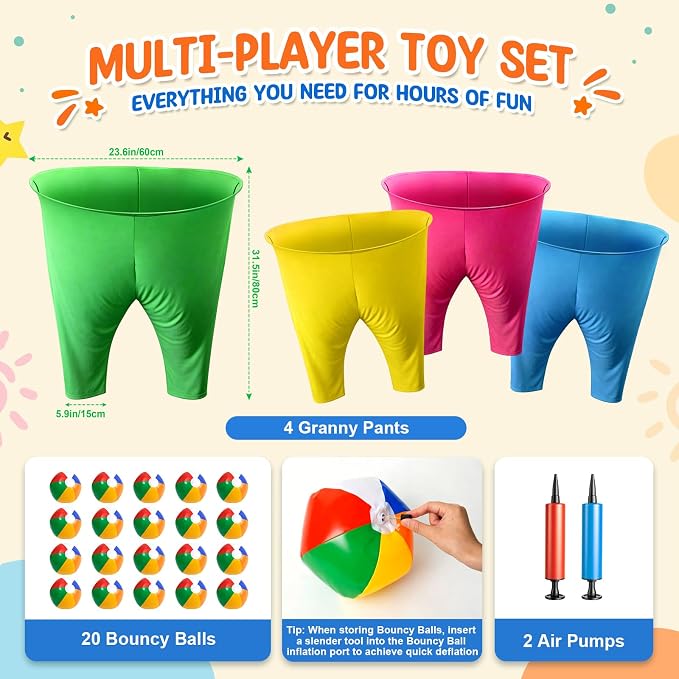 Granny Pants Yard Game, Outdoor Game with Bouncy Ball and Air Pump, Team Relay Family Reunion Party Field Game