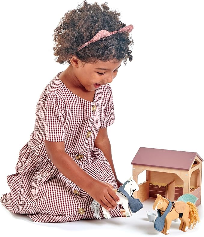 Tender Leaf Toys - The Stables - 13 Pcs Imaginative Horse Stables Play Set with and Accessories - Animal Learning Pretend Play and Promote Creativity - Age 3+