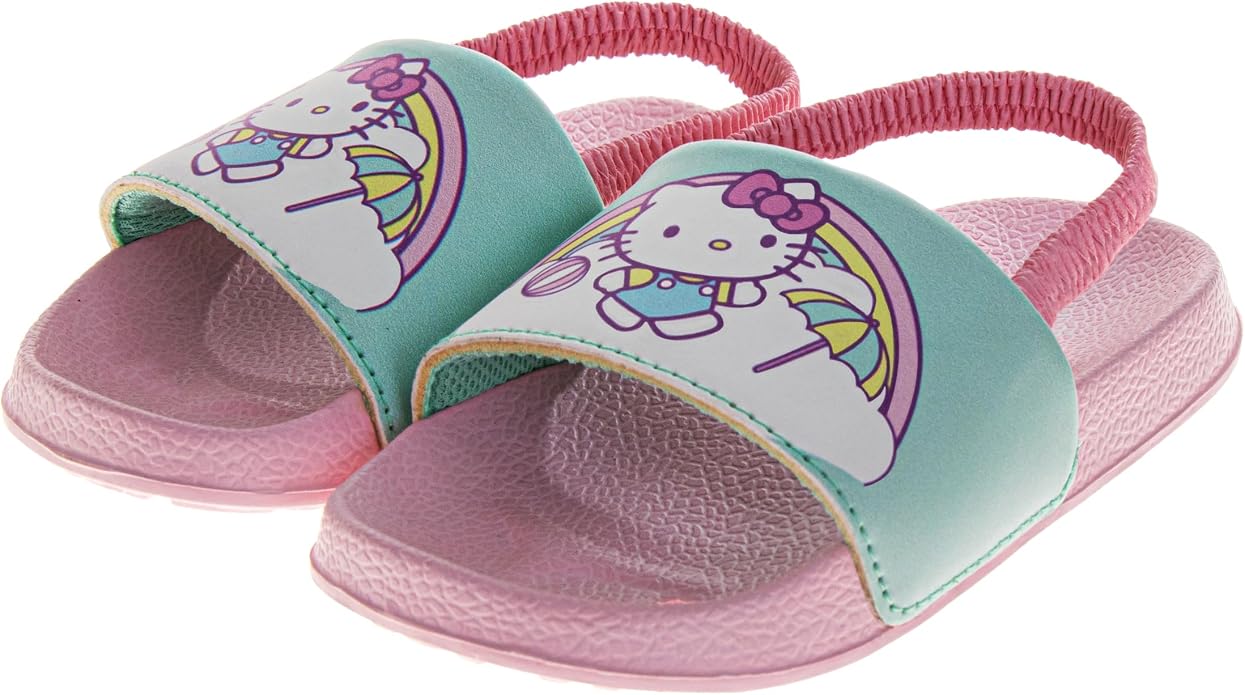 Josmo Gabbys Dollhouse Hello Kitty Slides Open Toe Sandals with Backstrap - Kid Girls Summer Beach Water Pool Shoes (sizes: 5-10 Toddlers / 11-12 Little Kids)
