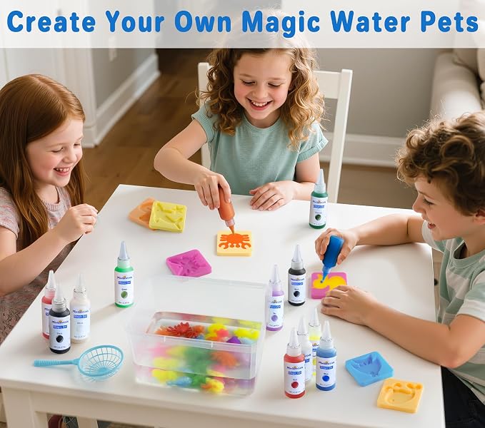 MINISENTIALS Magic Water Elf Toy Kit - Magic Gel Water Pets with Aquarium Bottle - Make Your Own Squishies Crafts Toys - Crafts Kit for Kids Birthday for Girls Boys Age 6 7 8 9 10 Years Old