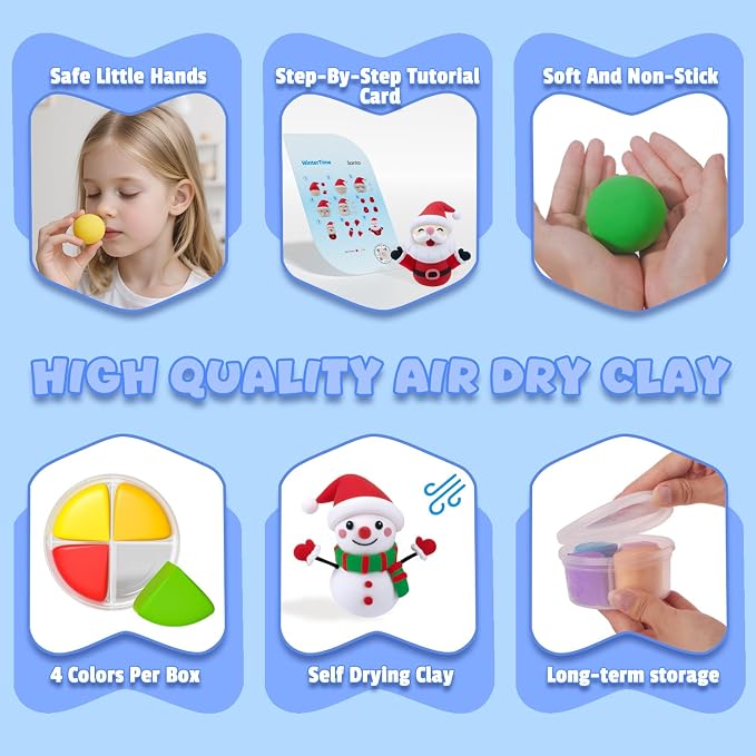 Air Dry Clay Kit - Christmas Crafts for Kids 12 Boxes Winter Theme, Ultra Light & Soft, Safe & Non-Toxic, DIY Modeling Clay with Sculpting Tools und Tutorials, Creative Arts und Crafts Toys Gifts