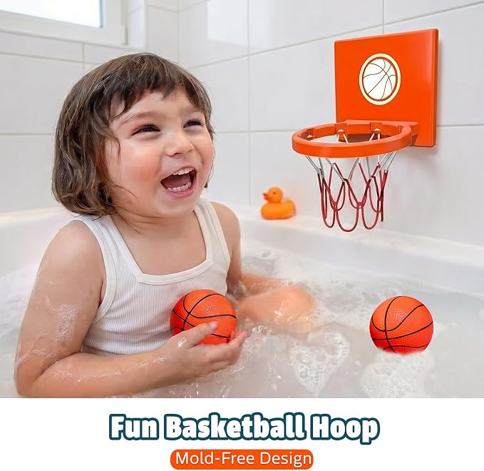MARPPY Bath Toys - Bathtub Basketball Hoop for Kids, Toddlers - Suction Cup Basketball Hoop and 4 Soft and No Hole Balls - Baby & Toddler Mini Basketball Hoop - Boys & Girls