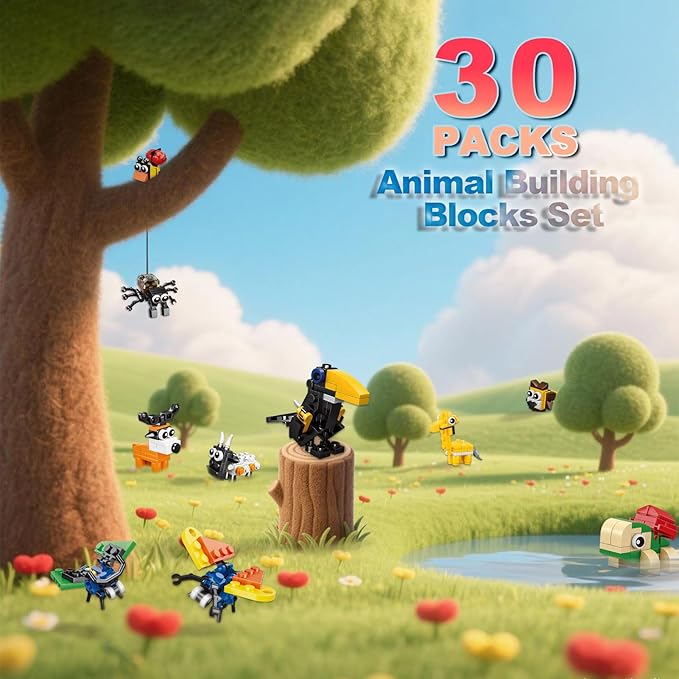 Party Favors for Kids - 30 Pack Animal Mini Building Blocks for Goodie Bag Stuffers, Classroom Prizes Carnival Toys, Easter Egg Fillers, Birthday Holiday for Boys Girls Ages 6+