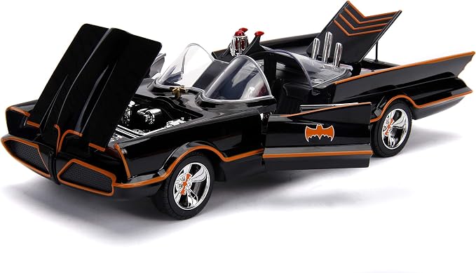 Jada DC Comics 1:18 1966 Classic TV Series Batmobile Light-Up Die-cast Car with 3" Batman and Robin Figures, Toys for Kids and Adults